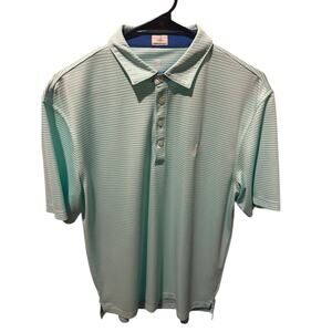 johnnie-O Men’s Performance Golf Polo – Green & White Striped – Surf Logo – Sz M